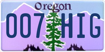 OR license plate 007HIG