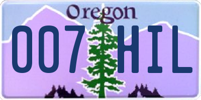 OR license plate 007HIL