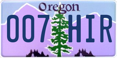 OR license plate 007HIR