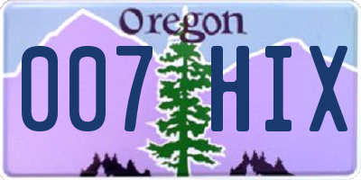 OR license plate 007HIX