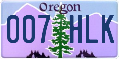 OR license plate 007HLK