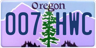 OR license plate 007HWC