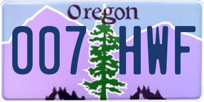 OR license plate 007HWF