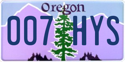 OR license plate 007HYS