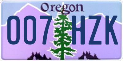 OR license plate 007HZK