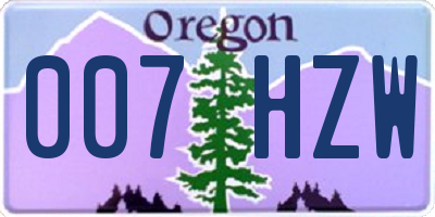 OR license plate 007HZW