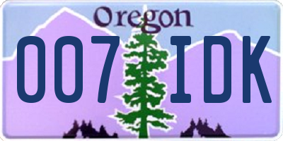 OR license plate 007IDK