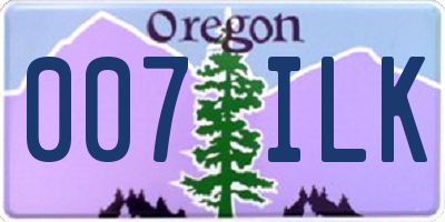 OR license plate 007ILK