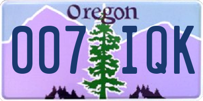 OR license plate 007IQK