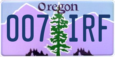 OR license plate 007IRF