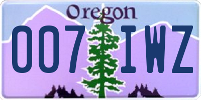 OR license plate 007IWZ