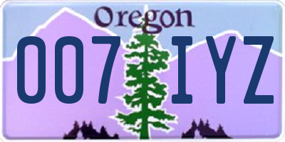 OR license plate 007IYZ