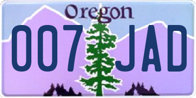 OR license plate 007JAD