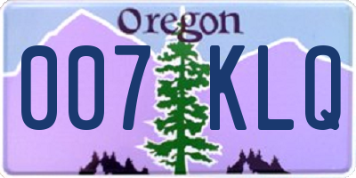 OR license plate 007KLQ