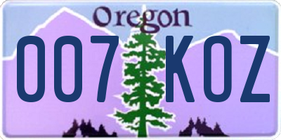 OR license plate 007KOZ