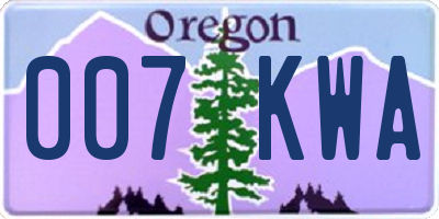 OR license plate 007KWA