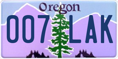 OR license plate 007LAK