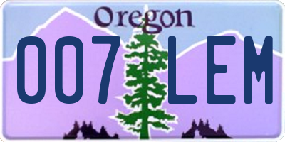 OR license plate 007LEM