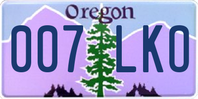 OR license plate 007LKO