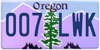 OR license plate 007LWK