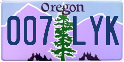 OR license plate 007LYK