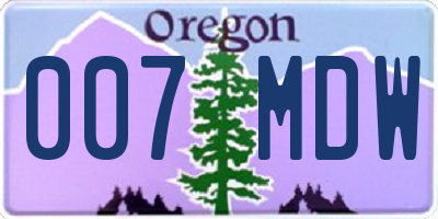 OR license plate 007MDW