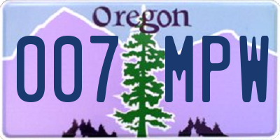 OR license plate 007MPW