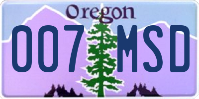 OR license plate 007MSD