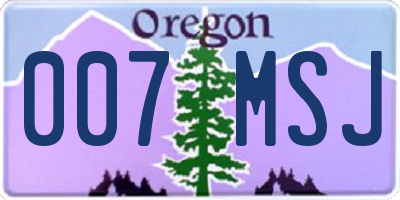 OR license plate 007MSJ