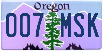 OR license plate 007MSK