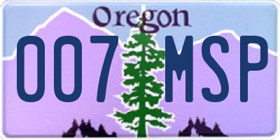 OR license plate 007MSP