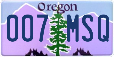 OR license plate 007MSQ