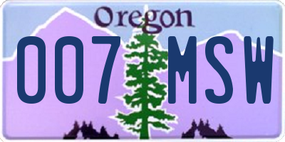 OR license plate 007MSW