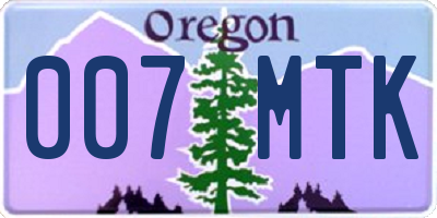 OR license plate 007MTK