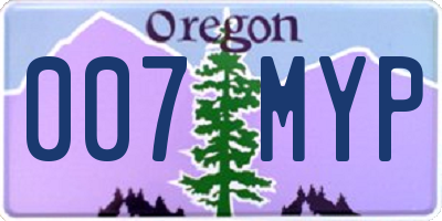 OR license plate 007MYP