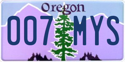OR license plate 007MYS