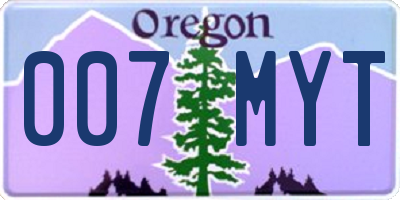 OR license plate 007MYT