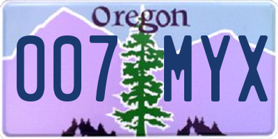 OR license plate 007MYX