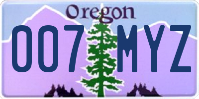 OR license plate 007MYZ