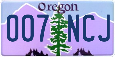 OR license plate 007NCJ