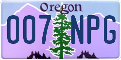 OR license plate 007NPG