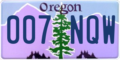 OR license plate 007NQW