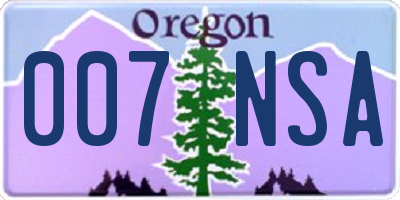 OR license plate 007NSA