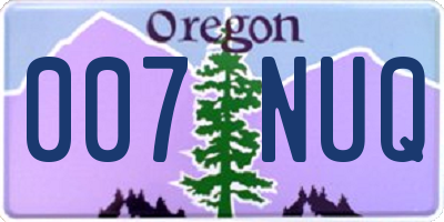 OR license plate 007NUQ