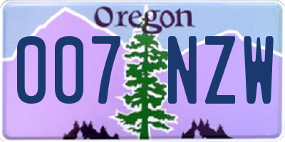 OR license plate 007NZW