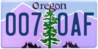 OR license plate 007OAF