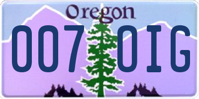 OR license plate 007OIG