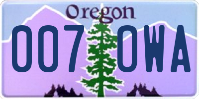 OR license plate 007OWA
