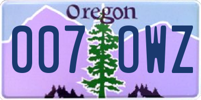 OR license plate 007OWZ