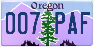 OR license plate 007PAF
